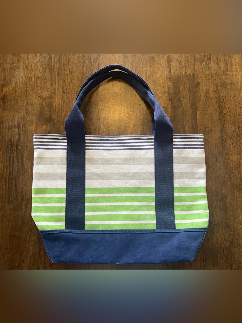 Pottery Barn Green & Navy Canvas Tote Bag